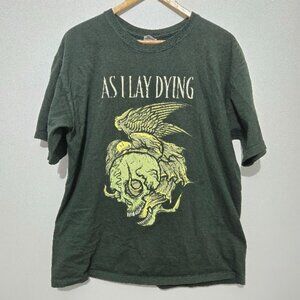 Vintage As I Lay Dying T Shirt Sz L Green Skull Angel Metal Band Concert Gildan